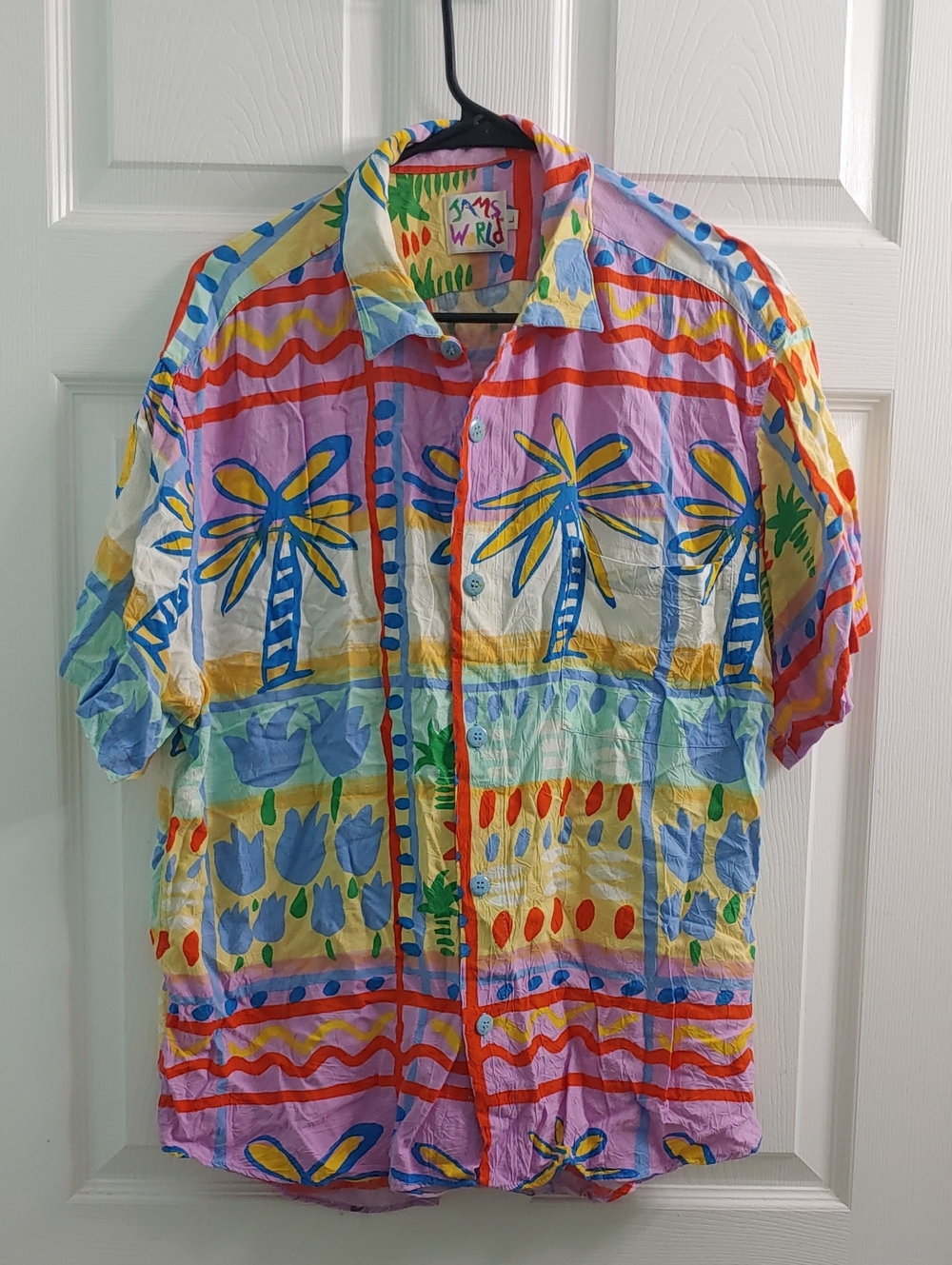 Jams World Shirt Vintage Tropical Palm Hawaiian Button-Down Men's Size L